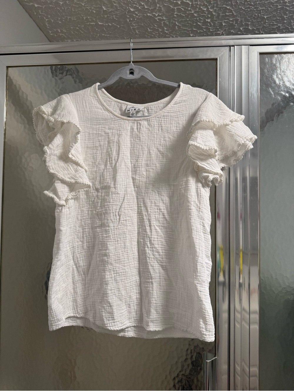 White Ruffle Sleeve Cotton Top